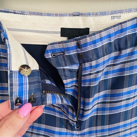 J. Crew Silk Blue Plaid Wide Leg Pant - Picture 7 of 8